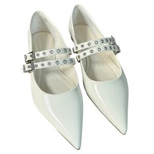 Open Edit White Patent Oriana Pointed Toe Mary Jane Double Strap Flat Shoes 8.5M